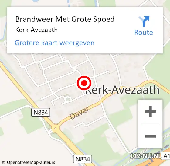 Locatie op kaart van de 112 melding: Brandweer Met Grote Spoed Naar Kerk-Avezaath op 7 oktober 2021 07:08