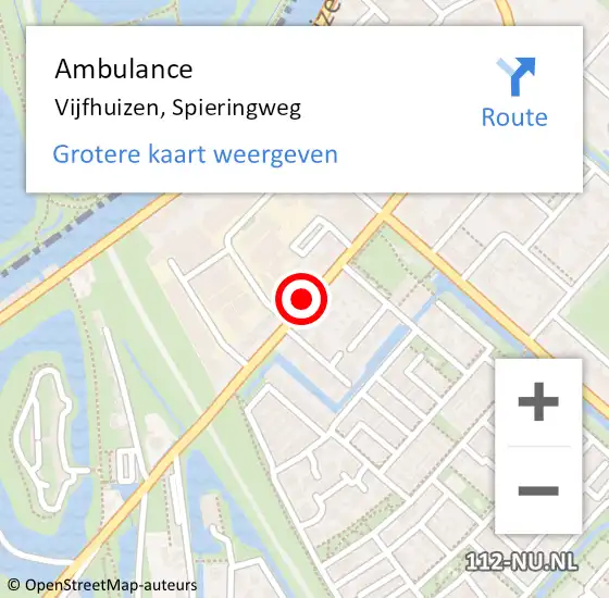 Locatie op kaart van de 112 melding: Ambulance Vijfhuizen, Spieringweg op 7 oktober 2021 07:50