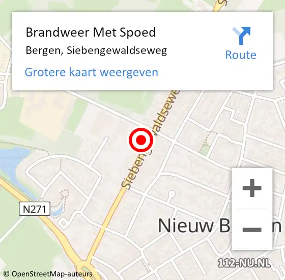 Locatie op kaart van de 112 melding: Brandweer Met Spoed Naar Bergen, Siebengewaldseweg op 7 oktober 2021 08:00