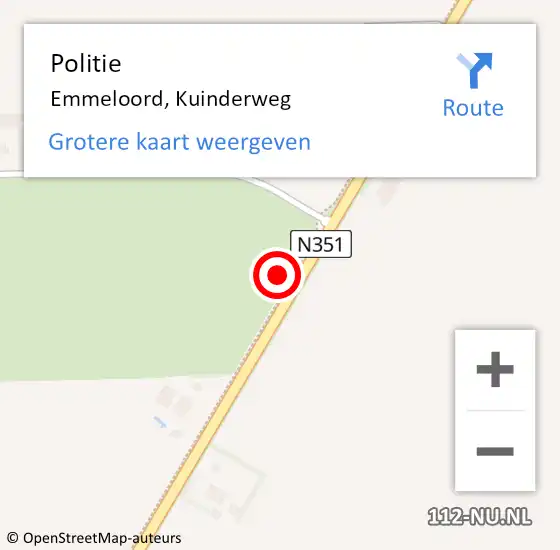 Locatie op kaart van de 112 melding: Politie Emmeloord, Kuinderweg op 7 oktober 2021 08:05