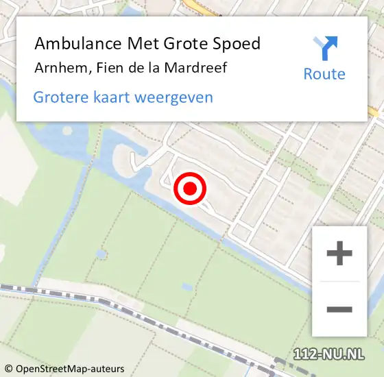 Locatie op kaart van de 112 melding: Ambulance Met Grote Spoed Naar Arnhem, Fien de la Mardreef op 7 oktober 2021 08:12