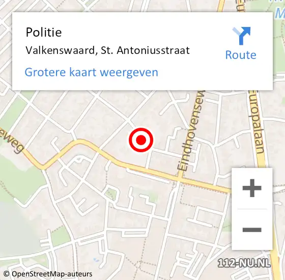 Locatie op kaart van de 112 melding: Politie Valkenswaard, St. Antoniusstraat op 7 oktober 2021 08:15