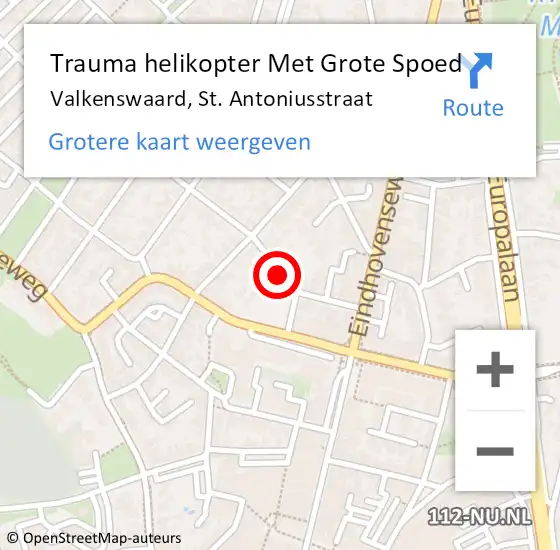 Locatie op kaart van de 112 melding: Trauma helikopter Met Grote Spoed Naar Valkenswaard, St. Antoniusstraat op 7 oktober 2021 08:16