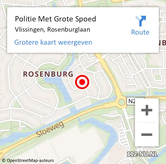 Locatie op kaart van de 112 melding: Politie Met Grote Spoed Naar Vlissingen, Rosenburglaan op 7 oktober 2021 08:29