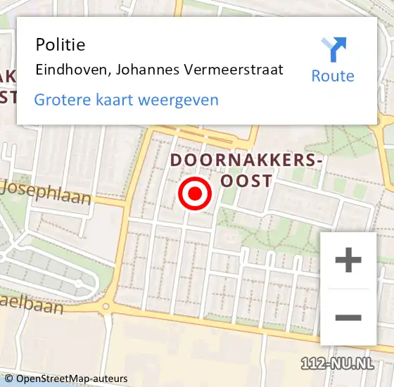 Locatie op kaart van de 112 melding: Politie Eindhoven, Johannes Vermeerstraat op 7 oktober 2021 08:47