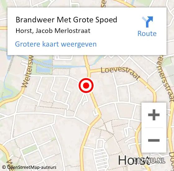 Locatie op kaart van de 112 melding: Brandweer Met Grote Spoed Naar Horst, Jacob Merlostraat op 7 oktober 2021 09:46