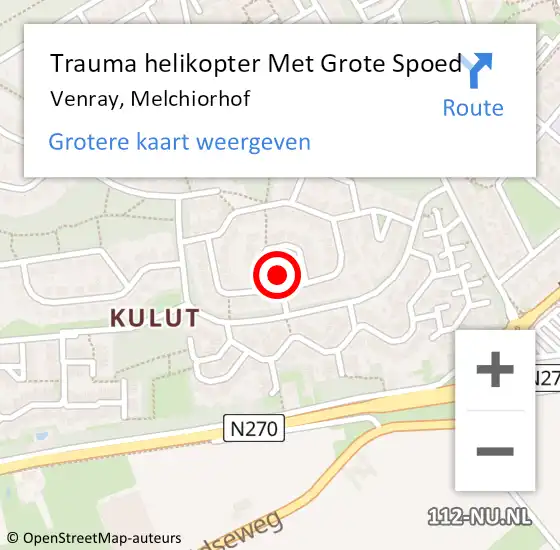 Locatie op kaart van de 112 melding: Trauma helikopter Met Grote Spoed Naar Venray, Melchiorhof op 7 oktober 2021 09:57
