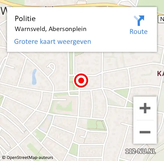 Locatie op kaart van de 112 melding: Politie Warnsveld, Abersonplein op 7 oktober 2021 09:57