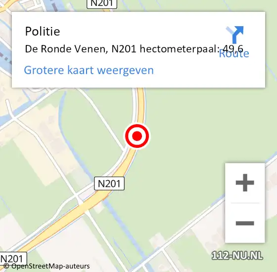 Locatie op kaart van de 112 melding: Politie De Ronde Venen, N201 hectometerpaal: 49,6 op 7 oktober 2021 10:07