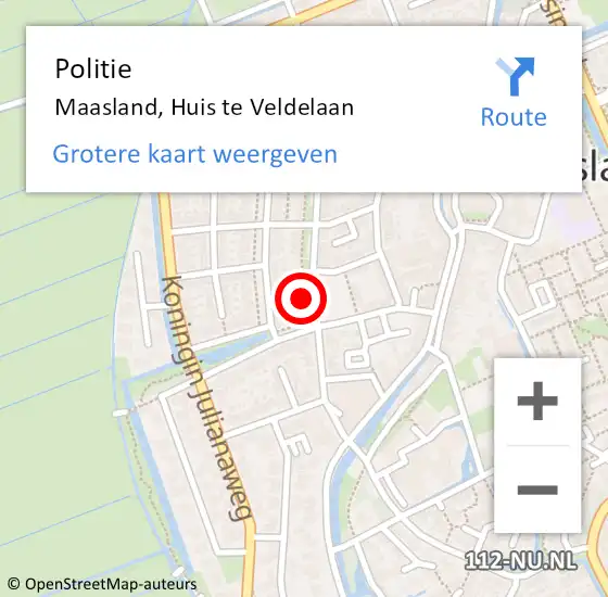 Locatie op kaart van de 112 melding: Politie Maasland, Huis te Veldelaan op 7 oktober 2021 10:11