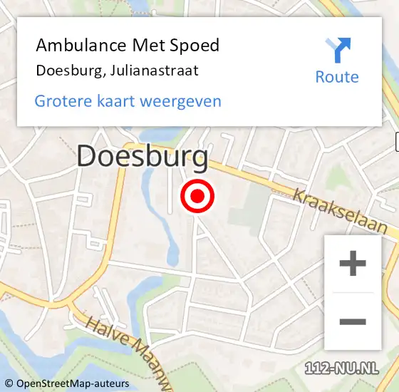 Locatie op kaart van de 112 melding: Ambulance Met Spoed Naar Doesburg, Julianastraat op 7 oktober 2021 10:51