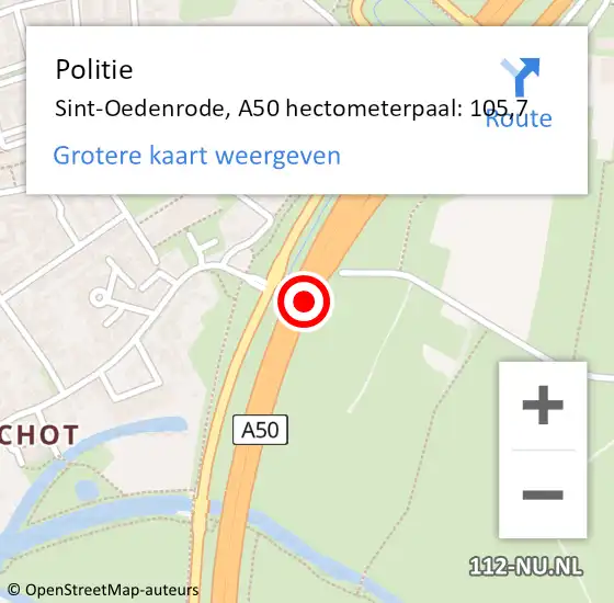 Locatie op kaart van de 112 melding: Politie Sint-Oedenrode, A50 hectometerpaal: 105,7 op 7 oktober 2021 11:01