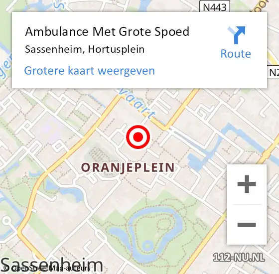 Locatie op kaart van de 112 melding: Ambulance Met Grote Spoed Naar Sassenheim, Hortusplein op 7 oktober 2021 11:02