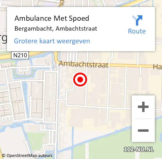 Locatie op kaart van de 112 melding: Ambulance Met Spoed Naar Bergambacht, Ambachtstraat op 7 oktober 2021 12:09