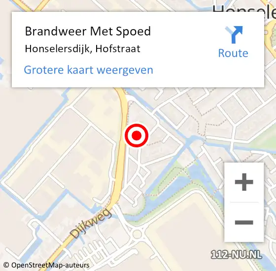 Locatie op kaart van de 112 melding: Brandweer Met Spoed Naar Honselersdijk, Hofstraat op 7 oktober 2021 12:12