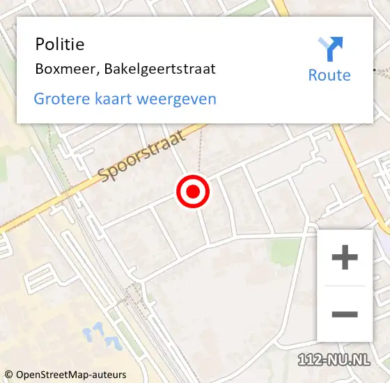 Locatie op kaart van de 112 melding: Politie Boxmeer, Bakelgeertstraat op 7 oktober 2021 13:06