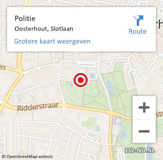 Locatie op kaart van de 112 melding: Politie Oosterhout, Slotlaan op 7 oktober 2021 13:24