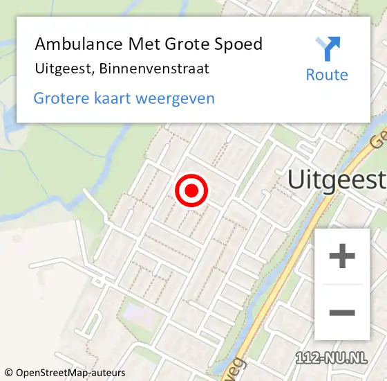 Locatie op kaart van de 112 melding: Ambulance Met Grote Spoed Naar Uitgeest, Binnenvenstraat op 7 oktober 2021 13:31
