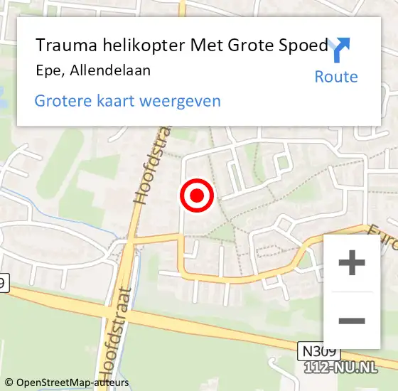 Locatie op kaart van de 112 melding: Trauma helikopter Met Grote Spoed Naar Epe, Allendelaan op 7 oktober 2021 13:39