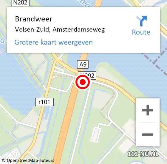 Locatie op kaart van de 112 melding: Brandweer Velsen-Zuid, Amsterdamseweg op 7 oktober 2021 14:07