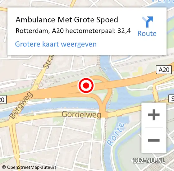 Locatie op kaart van de 112 melding: Ambulance Met Grote Spoed Naar Rotterdam, A20 hectometerpaal: 32,4 op 7 oktober 2021 14:45