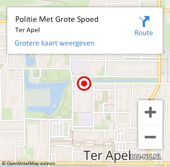 Locatie op kaart van de 112 melding: Politie Met Grote Spoed Naar Ter Apel op 7 oktober 2021 14:54