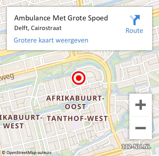 Locatie op kaart van de 112 melding: Ambulance Met Grote Spoed Naar Delft, Cairostraat op 7 oktober 2021 15:02