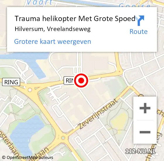 Locatie op kaart van de 112 melding: Trauma helikopter Met Grote Spoed Naar Hilversum, Vreelandseweg op 7 oktober 2021 15:07