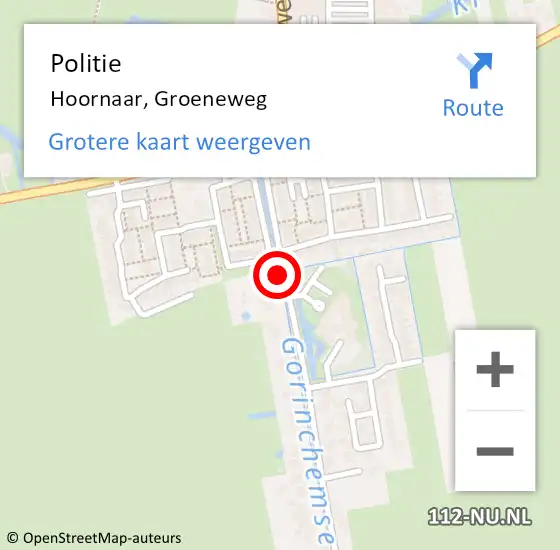 Locatie op kaart van de 112 melding: Politie Hoornaar, Groeneweg op 7 oktober 2021 15:18