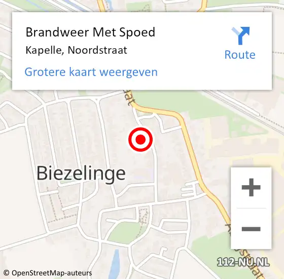 Locatie op kaart van de 112 melding: Brandweer Met Spoed Naar Kapelle, Noordstraat op 7 oktober 2021 15:20