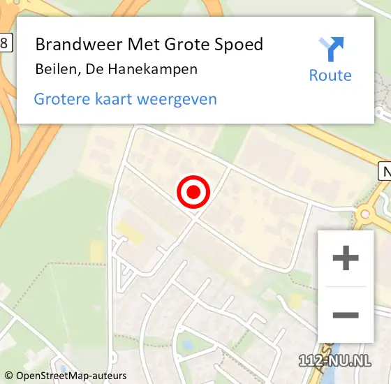 Locatie op kaart van de 112 melding: Brandweer Met Grote Spoed Naar Beilen, De Hanekampen op 7 oktober 2021 15:22