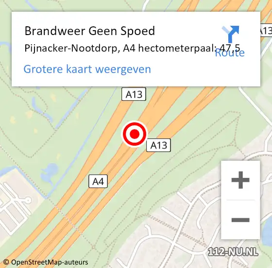 Locatie op kaart van de 112 melding: Brandweer Geen Spoed Naar Den Haag, A4 hectometerpaal: 47,5 op 7 oktober 2021 16:23