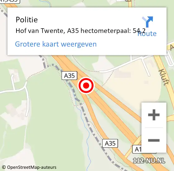 Locatie op kaart van de 112 melding: Politie Hof van Twente, A35 hectometerpaal: 54,2 op 7 oktober 2021 16:27