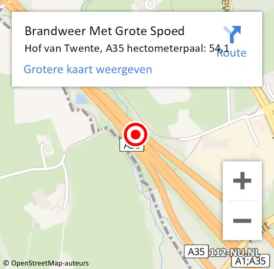 Locatie op kaart van de 112 melding: Brandweer Met Grote Spoed Naar Hof van Twente, A35 hectometerpaal: 54,1 op 7 oktober 2021 16:28