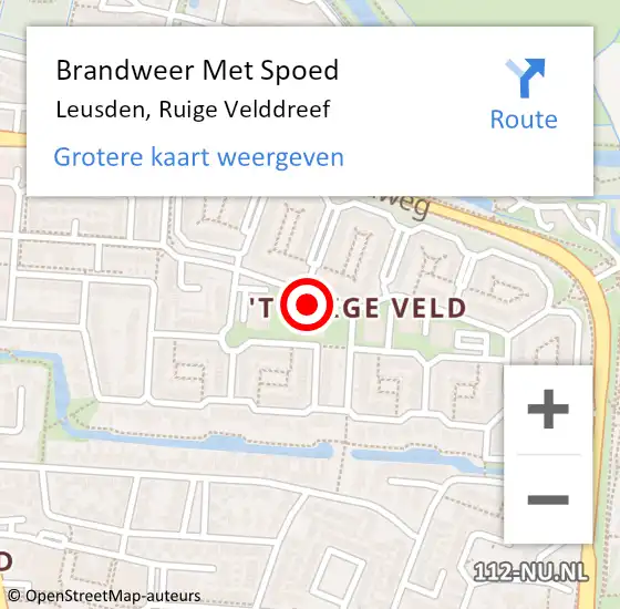 Locatie op kaart van de 112 melding: Brandweer Met Spoed Naar Leusden, Ruige Velddreef op 7 oktober 2021 16:36