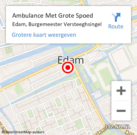 Locatie op kaart van de 112 melding: Ambulance Met Grote Spoed Naar Edam, Burgemeester Versteeghsingel op 7 oktober 2021 16:37