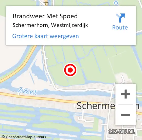 Locatie op kaart van de 112 melding: Brandweer Met Spoed Naar Schermerhorn, Westmijzerdijk op 7 oktober 2021 16:57