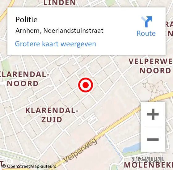 Locatie op kaart van de 112 melding: Politie Arnhem, Neerlandstuinstraat op 7 oktober 2021 17:16