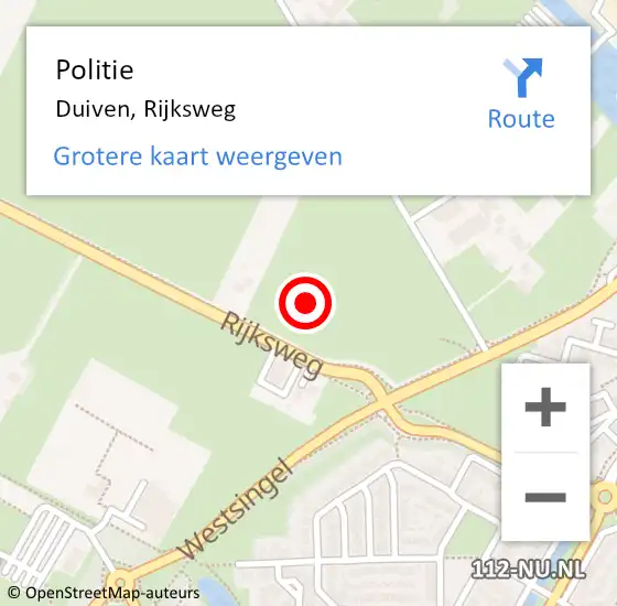 Locatie op kaart van de 112 melding: Politie Duiven, Rijksweg op 7 oktober 2021 17:33