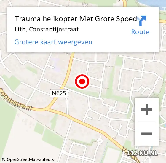Locatie op kaart van de 112 melding: Trauma helikopter Met Grote Spoed Naar Lith, Constantijnstraat op 7 oktober 2021 17:38