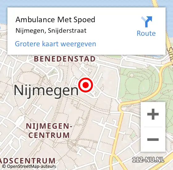 Locatie op kaart van de 112 melding: Ambulance Met Spoed Naar Nijmegen, Snijderstraat op 7 oktober 2021 17:44