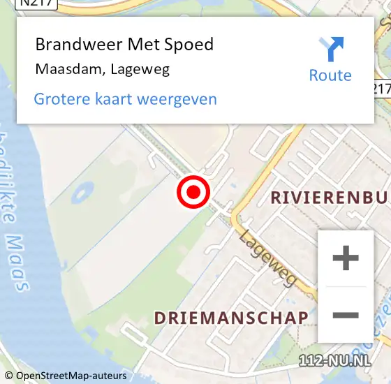 Locatie op kaart van de 112 melding: Brandweer Met Spoed Naar Maasdam, Lageweg op 7 oktober 2021 17:59