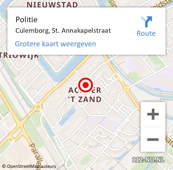 Locatie op kaart van de 112 melding: Politie Culemborg, St. Annakapelstraat op 7 oktober 2021 18:19