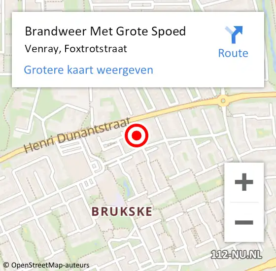 Locatie op kaart van de 112 melding: Brandweer Met Grote Spoed Naar Venray, Foxtrotstraat op 7 oktober 2021 18:32