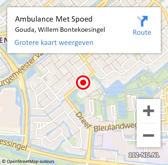 Locatie op kaart van de 112 melding: Ambulance Met Spoed Naar Gouda, Willem Bontekoesingel op 7 oktober 2021 18:34