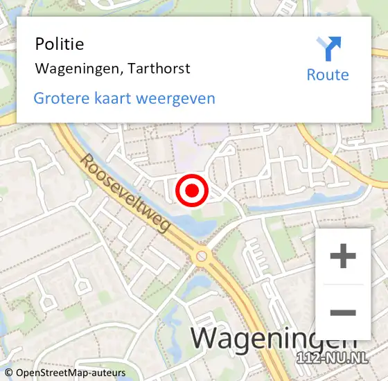 Locatie op kaart van de 112 melding: Politie Wageningen, Tarthorst op 7 oktober 2021 18:41