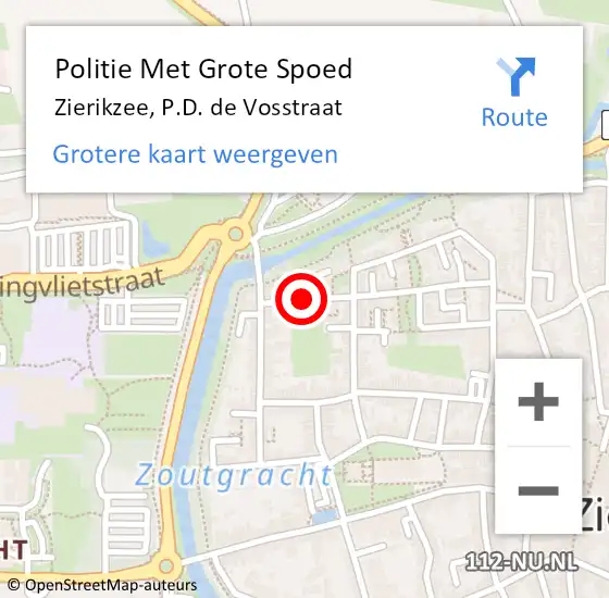 Locatie op kaart van de 112 melding: Politie Met Grote Spoed Naar Zierikzee, P.D. de Vosstraat op 7 oktober 2021 19:26