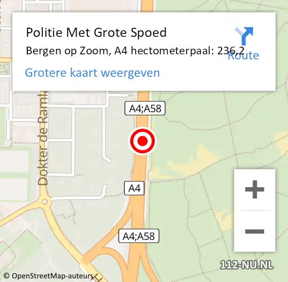 Locatie op kaart van de 112 melding: Politie Met Grote Spoed Naar Bergen op Zoom, A4 hectometerpaal: 236,2 op 7 oktober 2021 19:29