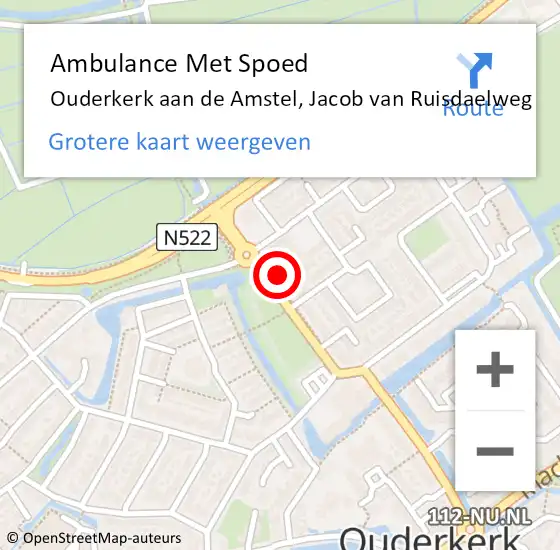 Locatie op kaart van de 112 melding: Ambulance Met Spoed Naar Ouderkerk aan de Amstel, Jacob van Ruisdaelweg op 7 oktober 2021 19:35