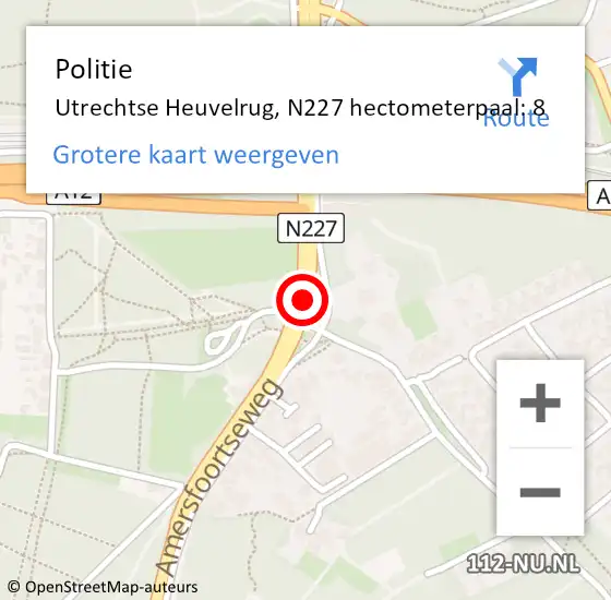 Locatie op kaart van de 112 melding: Politie Utrechtse Heuvelrug, N227 hectometerpaal: 8 op 7 oktober 2021 19:36